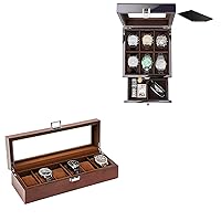 6 Slots Watch Box Bundle with 6 Slot Wooden Watch Display Case