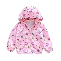 Toddler Baby Girls' Light Hooded Jacket Cartoon Printing Windproof Windbreaker Outwear Coat