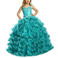Girl's Sweetherart Beaded Pageant Dresses with Straps Organza Ruffles Lovely Flower Girl Dresses