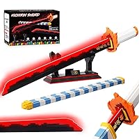 Jorumo Demon Slayer Sword Building Set, 27in Rengoku Kyoujurou Sword Building Block with Scabbard and Stand, Cosplay Anime Sword Toy Building Set for Collecting 790 Pieces, Luminous