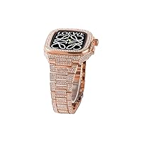 Diamond-encrusted case metal integrated watch case+strap, suitable for Apple watch strap 44mm 45mm replacement and upgrade, suitable for Iwatch 8 7 6 5 4 SE series