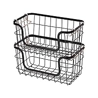 Amazon Basics Stackable Metal Wire Rectangular Storage Basket Set For Kitchen or Bathroom, 2 Count, Black