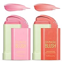 Buqikma Blush Stick Hydrated Solid 2PCS Blush Stick for Cheeks - Soft Cream Blush Stick Natural Matte Makeup Blush Stick Cream Blush Moisturizer Stick for Face,Lips and Eyes (Shy Pink+Orange)