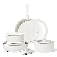 CAROTE 11pcs Pots and Pans Set, Nonstick Cookware Sets Detachable Handle, Induction RV Kitchen Set Removable Handle, Oven Safe, Cream White