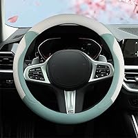 New Cute Leather Cat Ear Steering Wheel Cover for Women Girl Universal Fit 15 Inch Car Interior Accessories (Round Shape,White&Green)