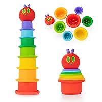 Kids Preferred World of Eric Carle The Very Hungry Caterpillar Bath Time Silicone Stacking Cup Set with Caterpillar Head Squirty Perfect for Water Play Ages 18 Months and Up