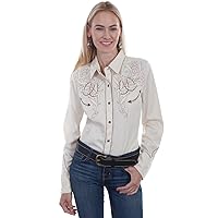 Scully Embroidered Roses and Horseshoes snap Front Western Shirt PL873 CRM **