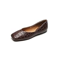 TinaCus Women's Square Toe Handmade Embossed Genuine Leather Comfortable Slip On Flat Shoes