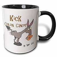 3dRose Kick Colon Cancer in The Ass Awareness Ribbon Cause Design Two Tone Mug, 11 oz, Black/White