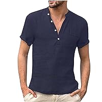 Mens Loose Fit Short Sleeve Shirt Linen Casual T-Shirt for Men 2024 Trendy Summer Beach Shirts Sport Soft Tops