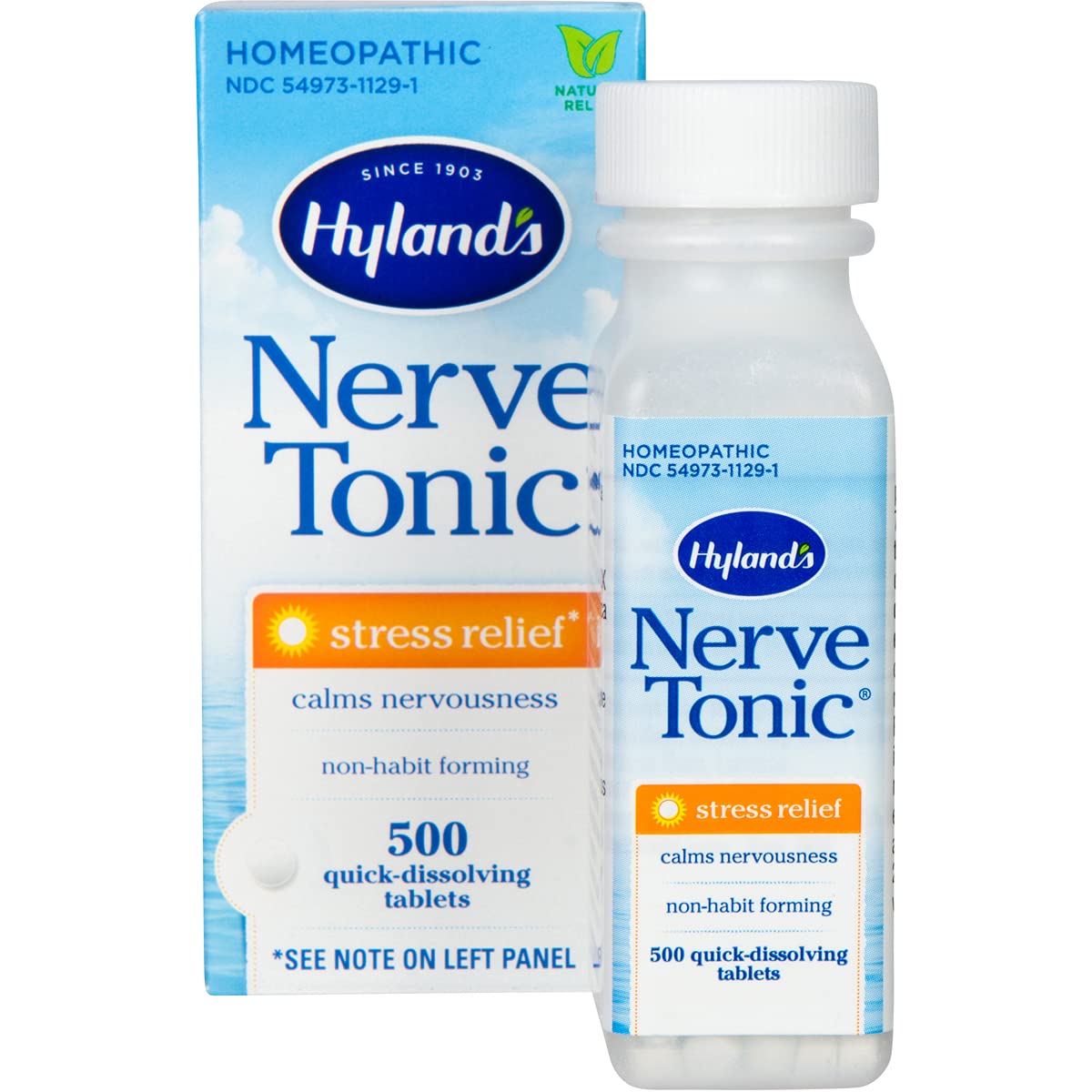 Hyland’s Nerve Tonic Stress Relief Tablets, Natural Relief of Restlessness, Nervousness and Irritability Symptoms, Non-Habit Forming, 500 Count