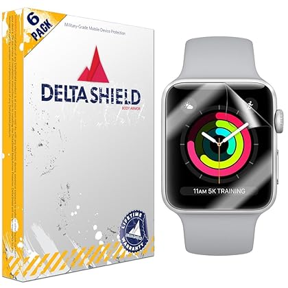 DeltaShield Screen Protector Compatible with Apple Watch (42mm Series 3/2/1 Compatible) [6-Pack] BodyArmor Anti-Bubble Military-Grade Clear TPU Film
