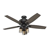 Hunter Fan Company Bennett 52-inch Indoor Matte Black Rustic Ceiling Fan With Bright LED Light Kit, Remote Control, and Reversible WhisperWind Motor Included