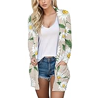 Long Cardigans for Women Lightweight Printed Basic Casual Cardigan with Pocket Long Sleeved Coat Acrylic Cardigan