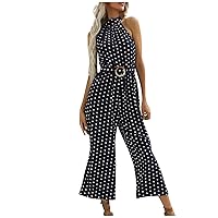 Jumpsuits for Women Dressy One Piece Wide Leg Jumpsuits Sexy Halter Rompers Summer Polka Dot Rormal Jumpsuit