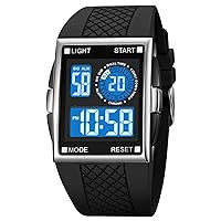 Mens Square Digital Watch, Casual LED Rectangle Sports Watches Outdoor Big Dial Waterproof Electronic Wrist Watch for Teen Students