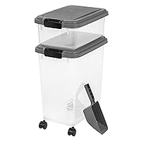 IRIS USA 3-Piece 41 Lbs/45 Qt WeatherPro Airtight Pet Food Storage Container Combo with Scoop and Treat Box for Dog Cat and Bird Food, Dark Gray