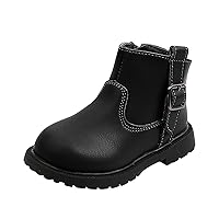 Girls Lace up Boots Winter Girls Boots Round Toe Flat Sole Thick Bottom Non Slip Buckle Warm Girls Boots with Bow Back
