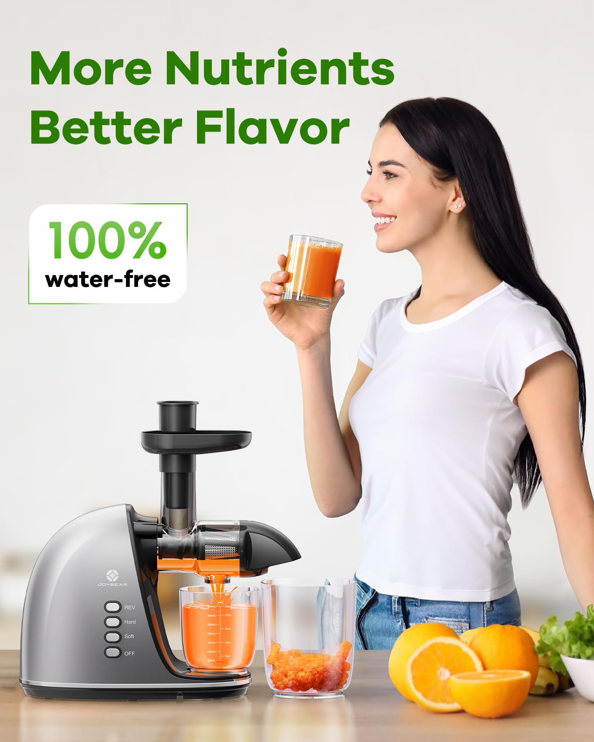 JoyBear Cold Press Juicer Machine: Easy to Clean Slow Masticating Juicer Extractor for Veggies and Fruits, 92% Juice Yield High Nutrient and Vitamin, Quiet Motor &Reverse Function with Brush & Recipes