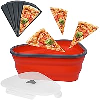 Pizza Storage Container with Silicone, Expandable and Collapsible Pizza Container with 5 Microwavable Serving Trays, Pizza Holder Reusable and Save Space, Pizza Slice Container for Leftover (Red)