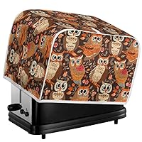 Yellow Forest Owl 2 & 4 slice Toaster Cover, Cartoon Vivid Owl Toaster Machine Cover Small Appliance Toaster Dust Cover Forest Animal Flower Machine Washable -S