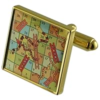 Board Game Snakes Ladders Gold-Tone Square Cufflinks Pouch