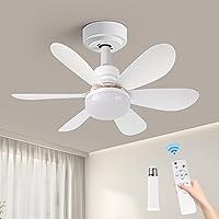 Ceiling Fans with Lights and Remote, 20.5” Dimmable E26 Base Screw in Light Bulb Fan, Small Ceiling Fan with 1 Socket Extender for Bedroom, Living Room, Laundry, Garage- White