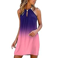 Summer Dresses for Women 2024 Trendy Vacation Casual Fashion Sleeveless Beach Mini Dress Halter Neck Boho Sundress