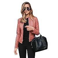EFOFEI Women's Fashion Faux Leather Jackets Lightweight Solid Color Outerwear Zip Up Slim Fit Short Coat