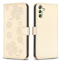 Compatible with Samsung Galaxy A25 5G Four-Leaf Clover Wallet Case,Magnetic PU Leather Flip Folio Case with Credit Card Slot Kickstand Shockproof Phone Case for Galaxy A25 5G (Color : Gold)
