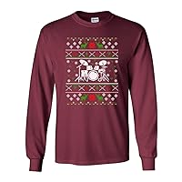 Long Sleeve Adult T-Shirt Drums Drummer Music Note Reindeer Ugly Christmas Funny DT