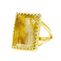 CHOOSE YOUR COLOR Natural Gemstone 18k Gold Plated Rings for Women Rectangle Shape Handmade Fashion Jewelry 4-13