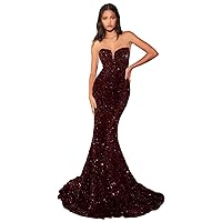 Women's Sequin Mermaid Prom Dresses Long Strapless Sweetheart Fitted Formal Evening Party Gowns