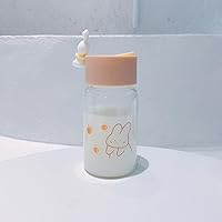 Cute small glass cup female Korean version simple feng shui cup fresh cartoon girl heart portable creative cup (10oz) Pink