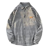 Spring Men Lattice Fried Street Coat Versatile Lapel Long Sleeve Shirt Denim Jacket