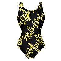 Keep Calm and Be Awesome One Piece Swimsuit for Women Tummy Control Bathing Suit Slimming Backless Swimwear