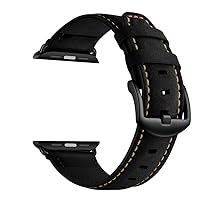 XL Leather Band Compatible with Apple Watch Ultra 49mm 45mm 44mm 42mm Mens Women Vintage Black Leather Strap XL Big Wrist Bands with Black Adapters for iWatch Series 9 8 7 6 5 4 3 2 1 SE