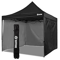 OUTFINE Heavy Duty Canopy 10x10 Pop Up Commercial Canopy Tent with 3 Side Walls Instant Shade, Bonus Upgrade Roller Bag, 4 Weight Bags, Stakes and Ropes (Black, 10 * 10FT)