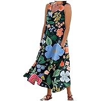 Plus Size Linen Dress for Women Summer Black Printed Sundresses Flower Girl Beach Maxi Summer Dresses for Women 2024