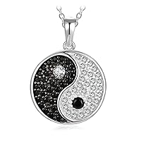 JewelryPalace Ying Yang Taichi Round Genuine Black Spinel Cubic Zirconia Pendant Necklace for Women, 14K White Gold Plated 925 Sterling Silver Necklace, Natural Gemstone Jewellery Sets 18 Inches Chain