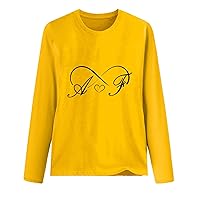 Forever Love Graphic T-Shirts for Women Valentines Day Funny Tees Tops Long Sleeve Crewneck Casual Simple Blouses