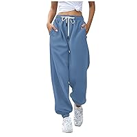 Women's Summer Pants Fashion Solid Colour Casual Drawstring Elastic Waist Trousers Pants Casual, S-3XL