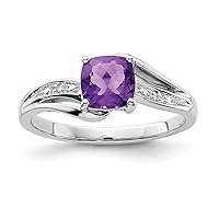 925 Sterling Silver Polished Prong set Open back Rhodium Plated Diamond and Amethyst Square Ring Measures 2mm Wide Jewelry for Women - Ring Size Options: 6 7 8 9