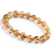 Genuine Natural Gold Rutilated Quartz Crystal Wealthy Round Beads Women Men Bracelet 11mm AAAA
