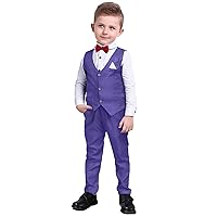 Boys Suit Formal Dress Kids Tuxedo Outfit Dress Shirt with Bow Tie +Slim Vest+Pants 4Pcs 3-7 Years