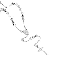 Gold Bead Chain Jesus Christ Cross Pendant Rosary Necklace Men Women Jewelry