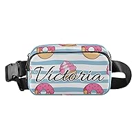 Custom Ice Cream Cone Strawberry Donut Fanny Packs for Women Men Personalized Belt Bag with Adjustable Strap Customized Fashion Waist Packs Crossbody Bag Waist Pouch for Outdoor