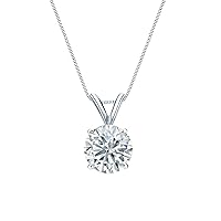 Diamond Wish 14k White Gold Round Solitaire Diamond Pendant Necklace (1/4cttw, G-H, VS2-SI1) 4-Prong Basket, 18-inch Box Chain