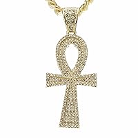 Creative jewels20 2.55 CT Round Cut Diamond Egyptian Ankh Cross Women's Wedding Pendant Necklace 14k Yellow Gold Finish 18