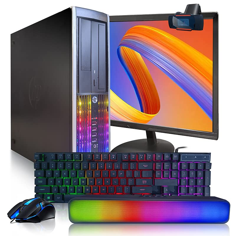HP Elite RGB Desktop Computer PC, Intel Core i7 up to 3.8GHz, 16G RAM, 512G SSD, New 22 inch FHD LED Monitor, RGB Keyboard and Mouse, RGB BT Sound Bar, Webcam, WiFi, BT 5.0, Windows 10 Pro (Renewed)